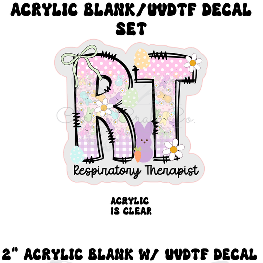 Acrylic blank with UVDTF decal for Respiratory Therapist, featuring decorative elements on a white background.